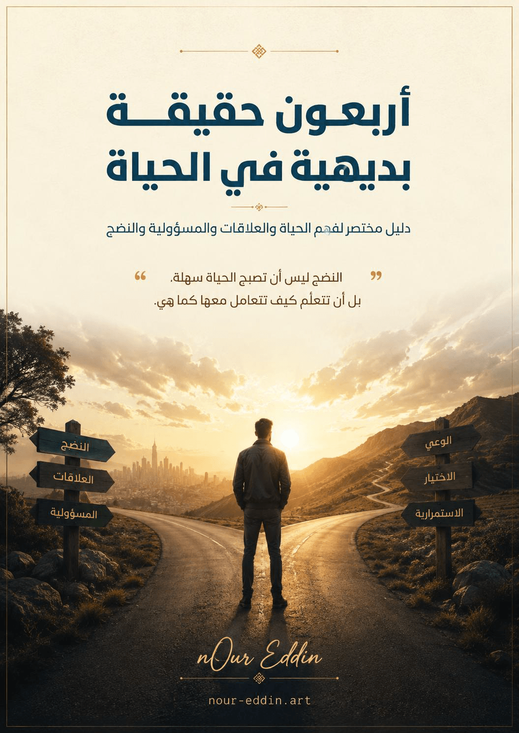 غلاف كتيّب «أربعون حقيقة بديهية في الحياة» للمؤلف نور الدين حمادة، أفكار عملية لفهم الحياة والعلاقات واتخاذ قرارات أوضح